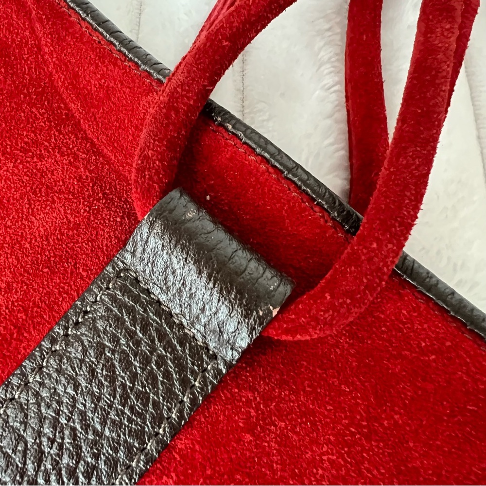 Claudia Firenze Suede Handbag Burnt Red Dark Pebbled Leather Trim Made in Italy - Picture 14 of 15